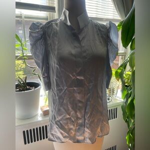 Frame Denim Silver Puff Sleeve Blouse